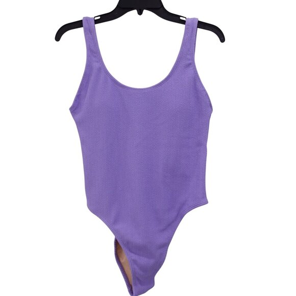 NWT Cotton On One-Piece Swimsuit Sz M Ariel Purple Crinkle Low Back Sleeveless - Picture 2 of 9